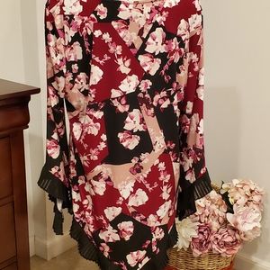 Alfani Women Long Sleeve Floral Tunic,Asimetric Cut Size XL